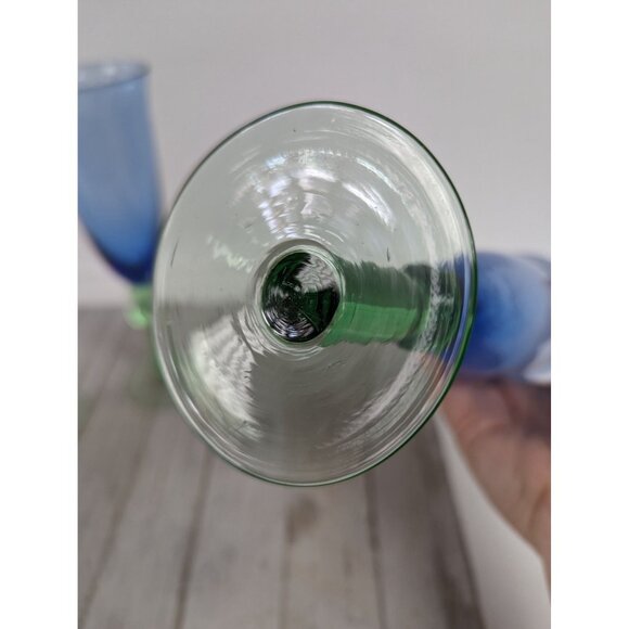 French Style Set of 3 Wine Drinking Glasses 8 5/8" Tall Blue Green Stem - Picture 7 of 9